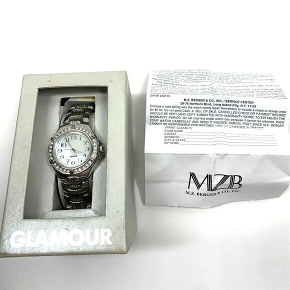 Glamour Bracelet Style Analog Watch With Crystals & Mother of Pearl Face Silver - Picture 13 of 13